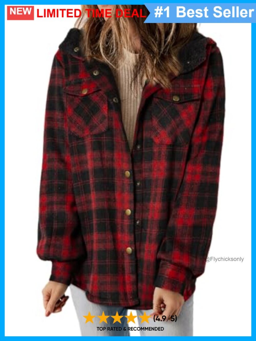 Plaid Hooded Shacket Fleece Lined Button Down Jacket Fall Winter Coat